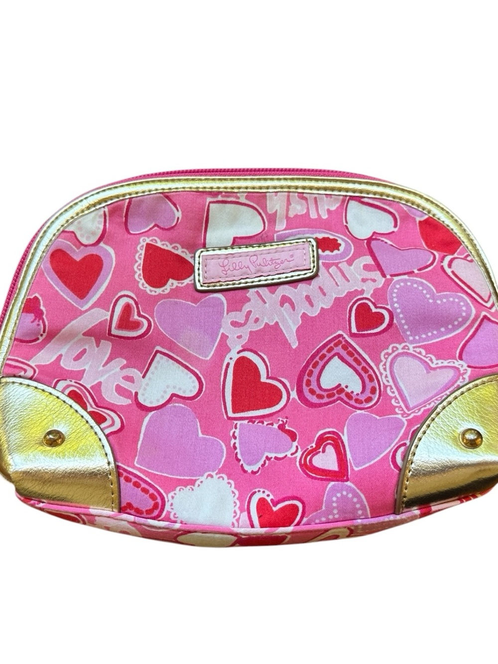 Lilly Pulitzer Zip Cosmetic Make Up Travel Bag Pink Hearts